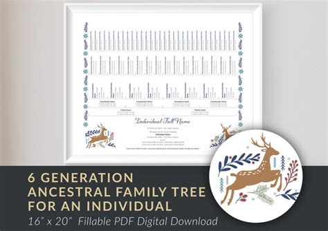 editable family tree fillable genealogy template  etsy uk