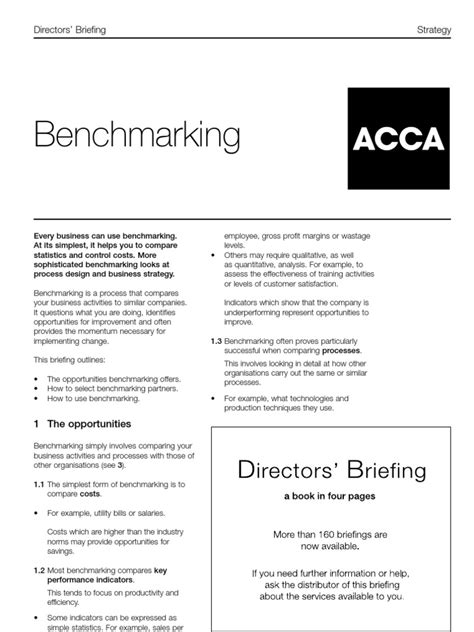 acca directors briefing bench marking  benchmarking strategic