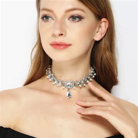 elegant rhinestone choker necklace luxury statement crystal chokers necklaces  women chunky