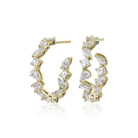 mixed shaped diamond hoop earrings   yellow gold  ct tw