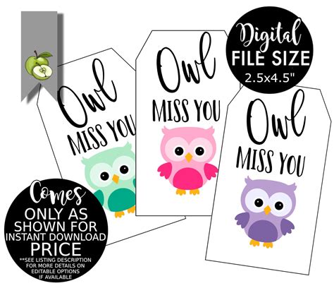 owl   friend owl gift tag leaving tag  day  etsy