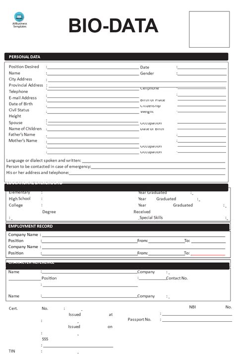 sample resume biodata blank form suzndryb