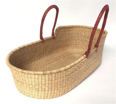 combo ghana moses basket natural straw brown leather handles brown