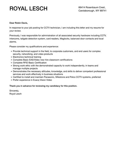 cctv technician cover letter velvet jobs