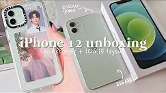iPhone 12 green 2021 unboxing🍏[256 gb]| accessories + IOS15 setup layout (aesthetic & ASMR)