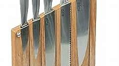 Wolfgang Puck 6-Piece Fully-Forged Stainless Steel Knife Set with Knife Block; Carbon Stainless Steel Blades and Ergonomic Handles; Blonde Wood Block with Acrylic Safety Shield; Chef Quality Cutlery