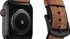 OUHENG Compatible with Apple Watch Band 49mm 45mm 44mm 42mm, Sweatproof Genuine Leather and Rubber Hybrid Band Strap for iWatch Ultra 2/1 Series 9 8 7 6 5 4 3 2 1 SE2 SE, Brown Band with Black Adapter
