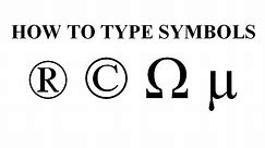 Learn how to type Symbols using the Keyboard Shortcuts ALT+ 3 Digit Code To get Symbols like ® © Ω µ