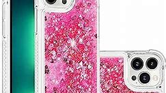 COTDINFOR Case for iPhone 15 Pro Max Case Glitter Liquid Cute Clear Phone Case Floating Quicksand Shockproof Protective Bumper Soft TPU Case for iPhone 15 Pro Max 6.7 inch Love Pink YB