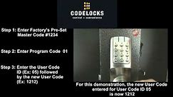 How to Enter a New User / Suspend a User/ Restore a User Code for the Codelocks CL5000
