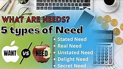 What are Needs? || 5 types of Needs || Want VS Need || Victor Saha