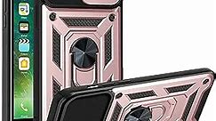 CCSmall Case for iPhone SE with Slide Camera Cover, Heavy Duty Military Grade Protection Phone Case Built-in 360° Rotate Ring Stand for iPhone SE 2022/2020 SJ Rose Gold