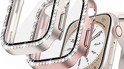 2-Pack Goton Bling Case for Apple Watch 40mm SE (2nd Gen) Series 6 5 4 Screen Protector, Women Glitter Diamond Rhinestone Bumper Face Cover for iWatch Accessories 40 mm Starlight+Rose Gold