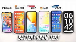 Samsung A52s vs Xiaomi 11T / OnePlus Nord 2 / iPhone 13 / Poco F3 Battery Drain Test