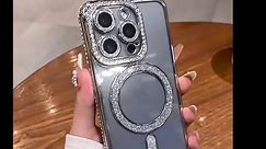 Studyogt Magnetic Glitter Case for iPhone 15 Pro Max [Compatible with MagSafe] Military-Grade Protection, Cute Glitter Phone Case with Sparkle Diamond Camera Protection Cover for Women Girl- Silver