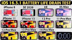 iPhone Battery Life Test in 2023 | 8,SE 2020,XR,XS Max,11,13,12 Pro,11 PM vs 12 PM vs 13 PM vs 14 PM
