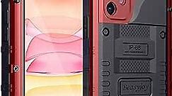 Beasyjoy iPhone 11 Case Waterproof Metal Case Heavy Duty Built-in Screen Full Body Protective Shockproof Dustproof Military Grade Rugged Defender Case Outdoor Case (Red)