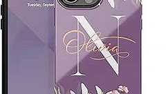 Custom Floral Monogram Initial Name Case, Personalized Case Designed ‎for iPhone 15 Plus, iPhone 14 Pro Max, iPhone 13 Mini, iPhone 12, 11, X/XS Max, ‎XR, 7/8‎ Plus -v3 Purple