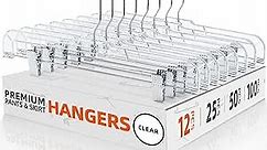 HOUSE DAY 12 Pack 14 inch Clear Plastic Skirt Hangers with Adjustable Clips, Pants Hangers 360-Rotating Swivel Hook, Clip Hangers for Pants, Trousers, Skirts, Jeans, Bulk Plastic Hangers