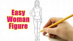 How to Draw a Woman Figure Outline Drawing: Easy Female Body Sketch Step by Step for Beginners