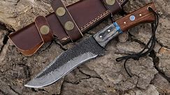 HAMMERED DAMASCUS STEEL CUSTOM HANDMADE HUNTING BUSHCRAFT SKINNING KNIFE - SKN102 - GRIZZLY BLADES