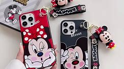 iFiLOVE for iPhone 15 Plus Minnie Mouse Case, Girls Boys Women Kids Cute Cartoon Character with Charm Pendant Strap Slim Soft TPU Protective Case Cover for iPhone 15 Plus (Red)