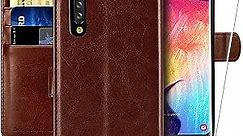 MONASAY Galaxy A50 / A50s / A30s Wallet Case, 6.4 inch, [Included Screen Protector] Flip Folio Leather Cell Phone Cover with Credit Card Holder, Brown