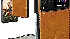 Foluu for Motorola Razr 2023 Case [Not fit Razr Plus 2023], Moto Razr 2023 Leather Case, PU Leather + Hard PC Shell Ultra Thin Slim Durable Protective Phone Case Cover for Motorola Razr 2023 Yellow