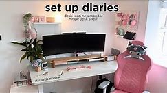 set up diaries 📦 ultrawide monitor, desk tour + new grovemade desk shelf ♡ ☁️