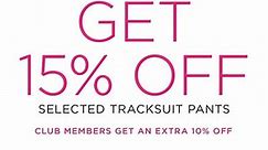 15% off selected tracksuit pants.