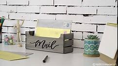 MyGift Vintage Weathered Gray Solid Wood Countertop Mail Holder Box, Crate Style Office Desktop Letter Storage Mailbox with Decorative Black Cursive Mail Label