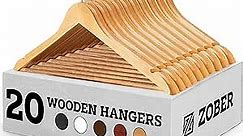 Wooden Hangers - 20 Pack, Heavy Duty, Non Slip Wood Hangers for Coats, Jackets, Suits, & Pants - Clothes Hangers for Closet W/Bar and Notches
