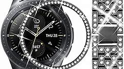 Dsytom Compatible with Galaxy Watch 42mm Band Women+ Bezel, 20mm Jewelry Watchband & Bezel Ring Cover Diamond Strap Bracelet for Samsung Galaxy Watch 4 Classic 42mm (Black)
