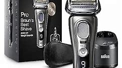 Braun Electric Razor for Men, Series 9 Pro 9465cc Wet & Dry Electric Foil Shaver with ProLift Beard Trimmer, Cleaning & Charging SmartCare Center, Head Shavers for Bald Men, Noble Metal
