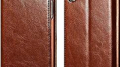 ICARERCASE iPhone XR Wallet Case, Premium Leather Case Built-in Credit Card and Cash Slots, Folio Flip Cover with Kickstand Support Wireless Charging for Apple iPhone XR (2018) 6.1 inch- Brown