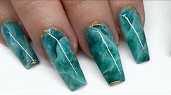 Crystal Nail Tutorial: Jade Nail Art(really green fluorite)with Gel Polish|Stone/Quartz/Marble Nails