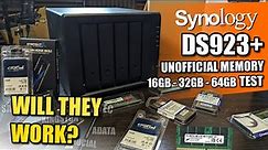 Synology DS923+ NAS 3rd Party Memory 16/32/64GB Test - Crucial, Kingston & Sabrent