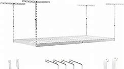 SafeRacks 4 ft x 8 ft Overhead Storage Rack Adjustable 24 in - 45in Height (White) With Accessory Pack With 8-Piece Deluxe Hook Accessory Pack
