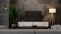 3d Rendering of Smart Tv On Cabinet In Living Room at Night