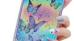 LCHULLE Girly Case for iPhone SE 2022/3rd Case iPhone SE 2020/2nd iPhone 7 iPhone 8 Case Cute Iridescent Butterfly Design Laser Bling Glitter Girls Women Soft TPU Bumper Drop Protection Cover, Purple
