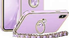 Miss Arts for iPhone X/XS Case, Ring Holder Stand Luxury Bling Electroplated Phone Case with Strap, Cute Soft TPU for iPhone X/XS Cover for Women Girls, Purple