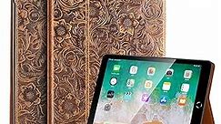 Gexmil Leather Case for Ipad 10.2 2021/2020, Cowhide Folio Cover for New iPad 9th/8th/7th Gen Genuine Leather case, Also applies to iPad 10.2 case 2019(Pattern-Brown)