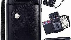 KUDEX Samsung S10e Case Wallet Card Holder, Leather Folio Flip Full Body Protective Back Case Cover [Stand Feature] Wrist Strap & [4-Slots] ID&Credit Cards Pockets for Samsung Galaxy S10e (Black)