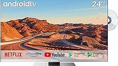 SYLVOX Smart RV TV, 24 inch TV with DVD Player Built-in, 12 Volt TV for RV Camper 1080P FHD, Android Smart Free Download APPs, Support WiFi Bluetooth, 2 HDMI & 2 USB, AC/DC Powered, Frameless Design