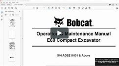 Bobcat E60 Compact Excavator Operation & Maintenance Manual 6987189 (10-09) - PDF DOWNLOAD