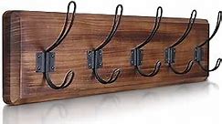 HBCY Creations Dark Wash Brown Rustic Coat Rack Wall Mount with 5 Hooks, Solid Pine Wood 24 inch Wall Hooks for Entryway, Mudroom, Hallway, Bathroom - Vintage Farmhouse Style Wall Mounted Towel Rack