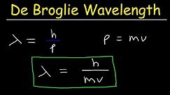 De Broglie Wavelength Problems In Chemistry