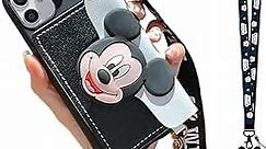 Ayvision for iPhone 13 Case,Soft TPU Mickey Minnie Mouse Cute Cartoon Protective Phone Case Cover for iPhone 13 6.1 inch with Rope Minnie Mouse Women Girls Kids Phone Case Black