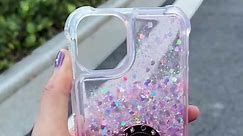 WORLDMOM for iPhone 15 Plus Case,Bling Moving Liquid Floating Sparkle Colorful Glitter Waterfall TPU Protective Case with Rotation Ring Kickstand Fit 6.7 inch 2023, Hotpink