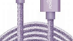 Liquipel Powertek iPad & iPhone Charger Cable, Fast Charging 6ft MFI Certified Lightning to USB Cord, Pastel Glitter Purple